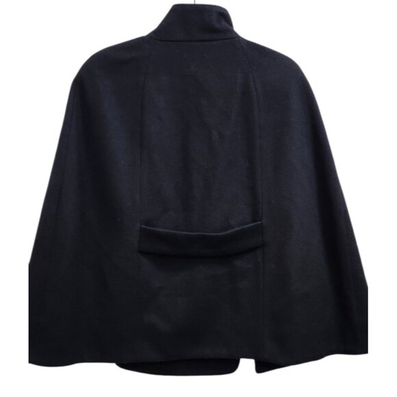 ZARA Style Black Wool Cape Coat – Double Breasted, High Collar, Elegant Fall Out - Picture 4 of 8